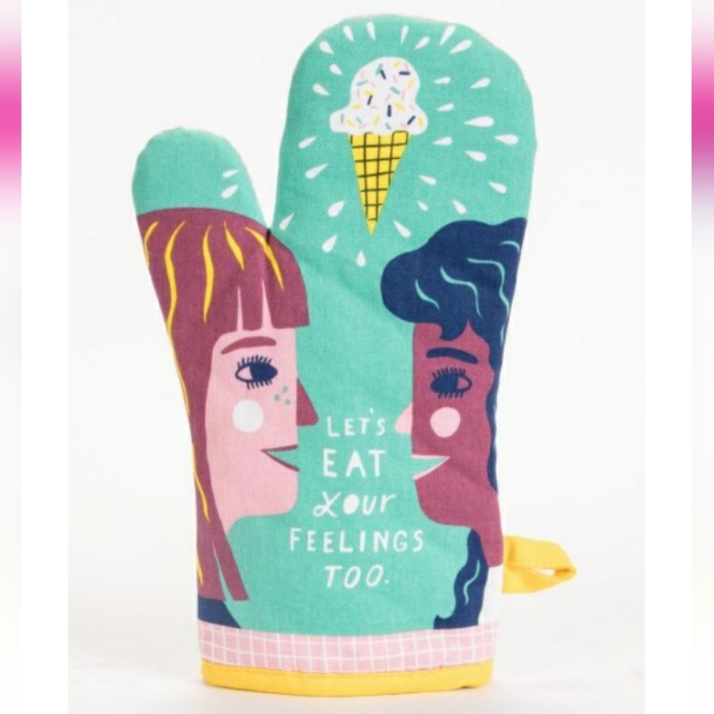 💥FREE! Blue Q Oven Mitt "Let's EAT your FEELINGS TOO."